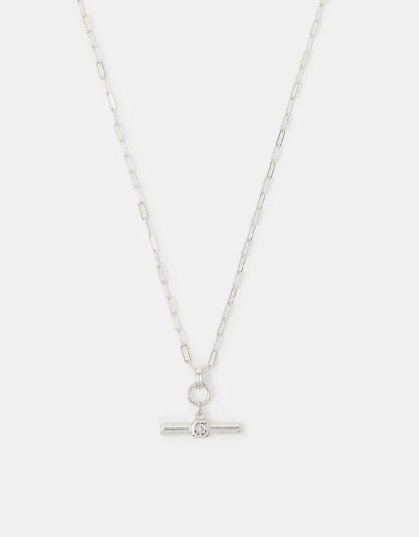 Sterling Silver-Plated T-Bar Pendant Necklace, , large