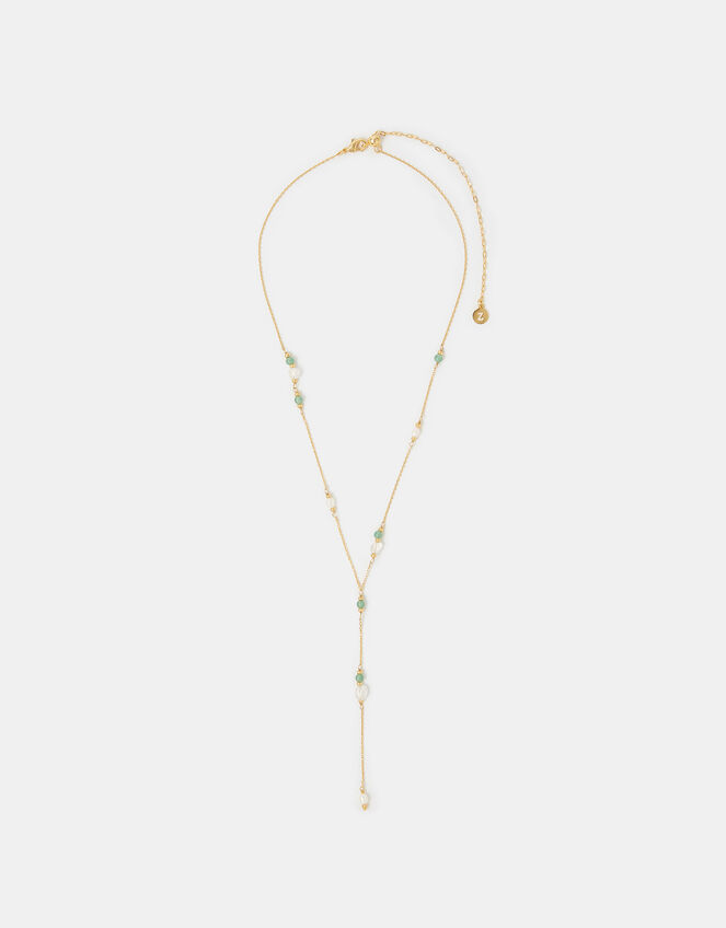 14ct Gold-Plated Aventurine Lariat Necklace, , large