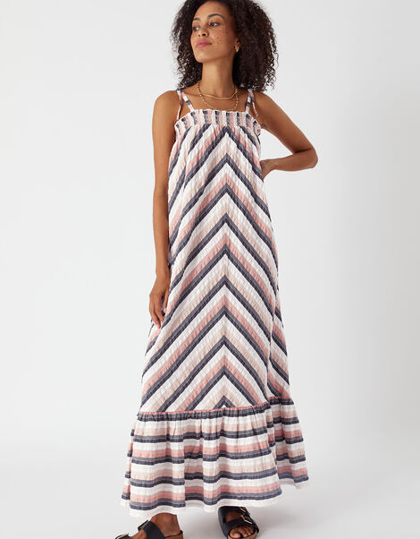 Stripe Tiered Maxi Dress Multi, Multi (PASTEL-MULTI), large