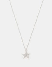 Sterling Silver Diamanté Star Pendant Necklace, , large