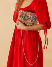 Tile Print Hand-Embellished Clutch Bag, , large