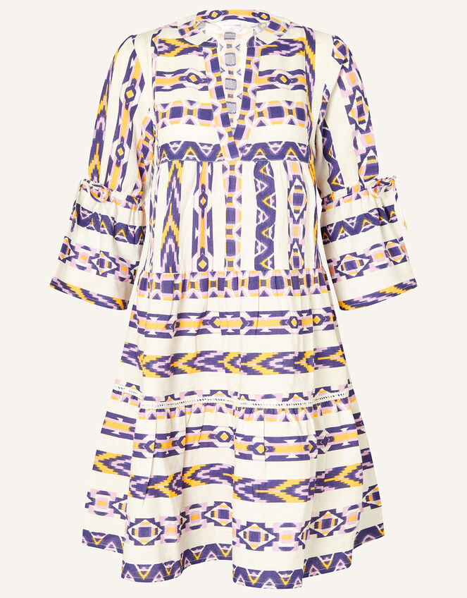 Printed Jacquard Flute Sleeve Dress, Yellow (YELLOW), large