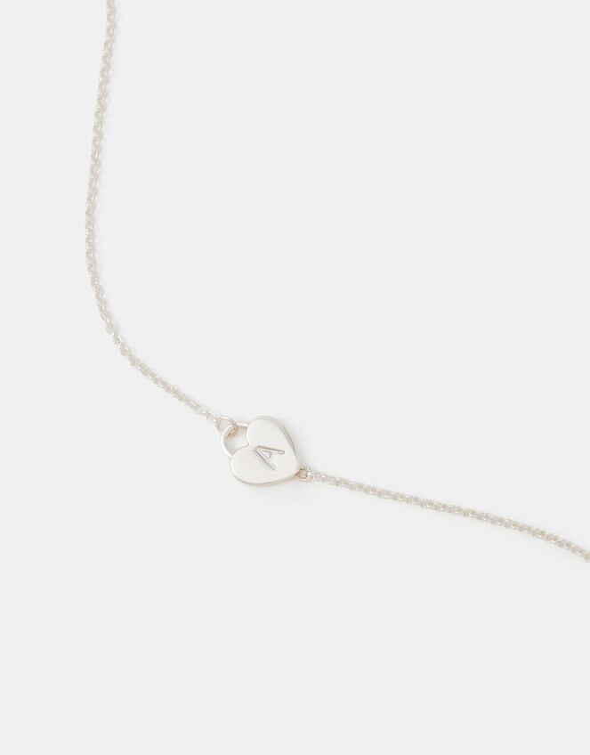 Sterling Silver Heart Initial Bracelet, Silver (ST SILVER), large