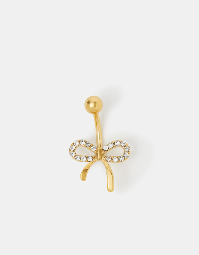 14ct Gold-Plated Surgical Steel Bow Belly Bar, , large