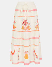 Mirror & Palm Embroidered Maxi Skirt, White (WHITE), large