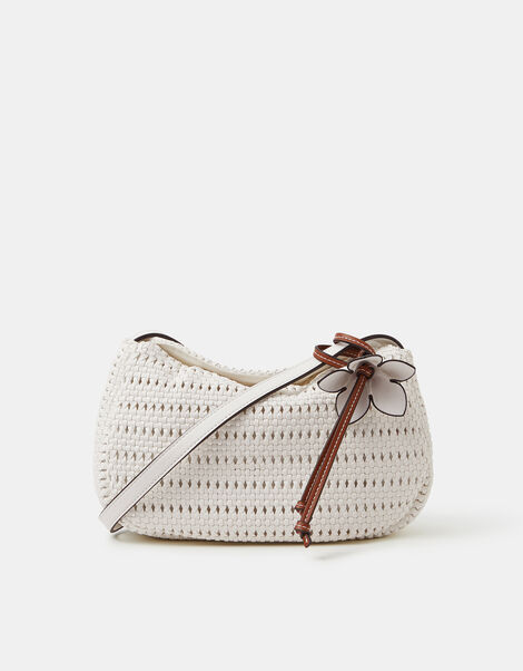 Woven Crossbody Bag, White (WHITE), large