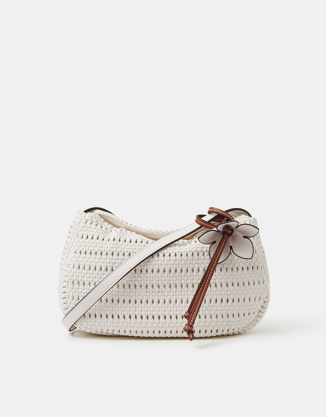 Woven Crossbody Bag, White (WHITE), large