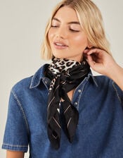 Leopard Print Square Satin Scarf, , large