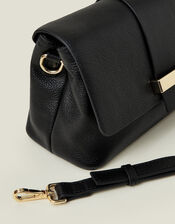 Leather Metal Bar Cross-Body Bag, Black (BLACK), large