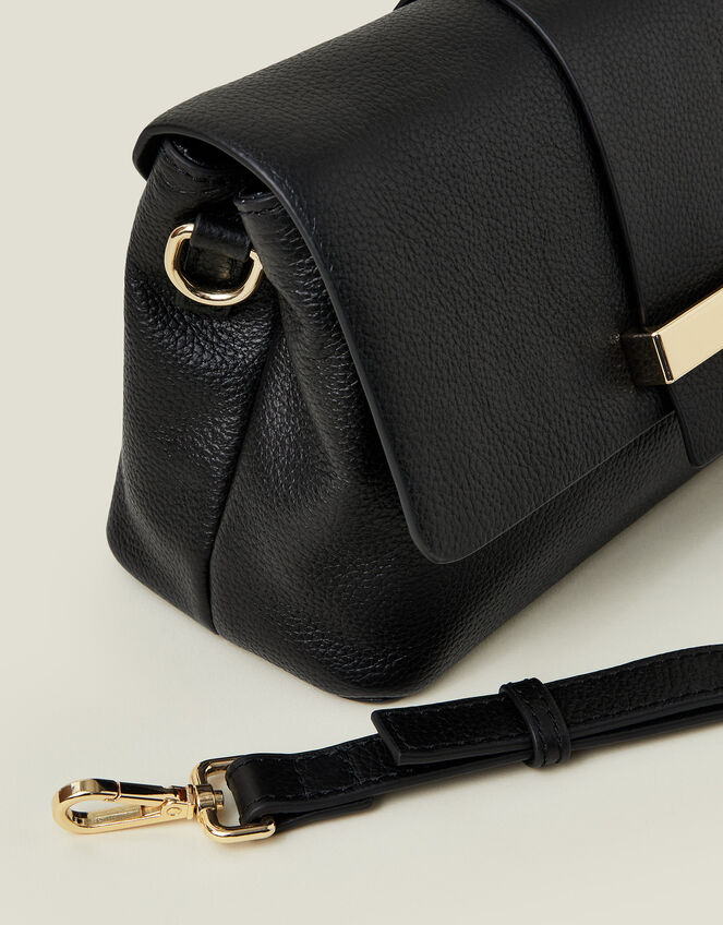 Leather Metal Bar Cross-Body Bag, Black (BLACK), large