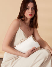 Bridal Pearl Clasp Satin Clutch Bag, , large
