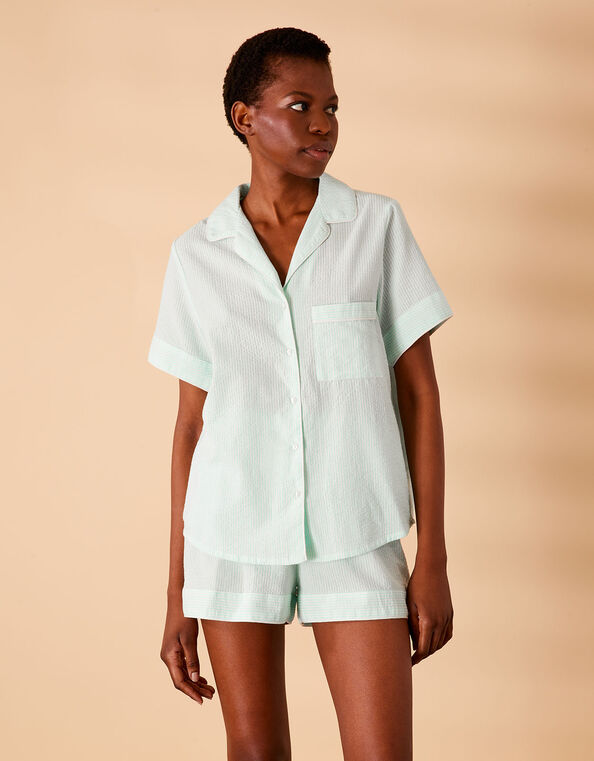 Seersucker Stripe Shorts Pyjama Set, Green (MINT), large