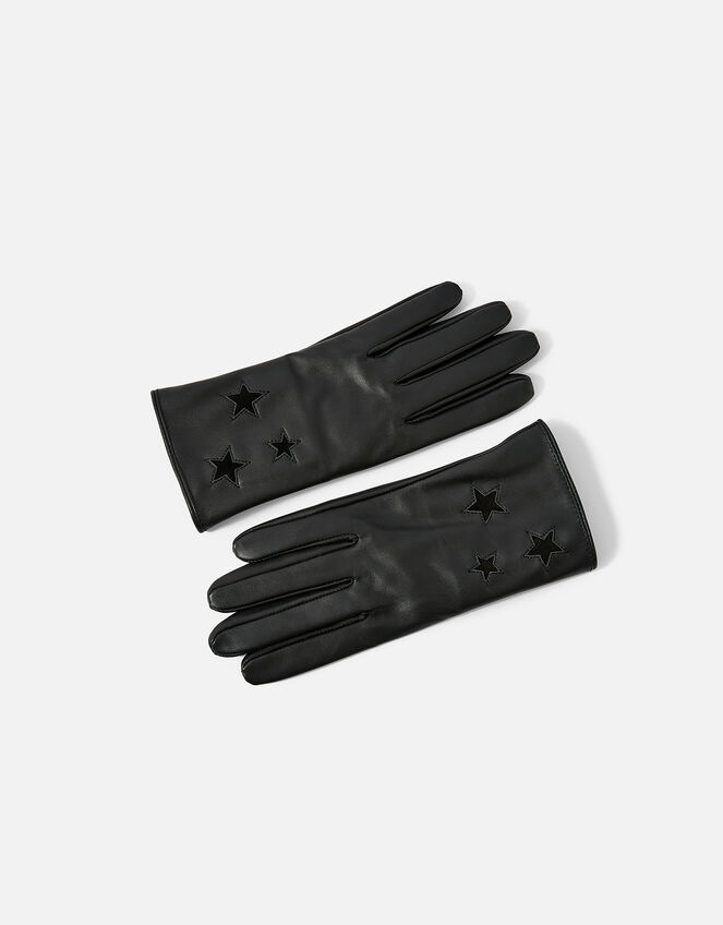 Luxe Star Leather Gloves, Black (BLACK), large