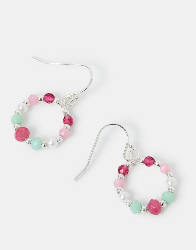 Sterling Silver-Plated Stone Bead Drop Earrings, , large