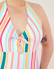 Stripe Halter Neck Shaping Swimsuit , Multi (BRIGHTS-MULTI), large