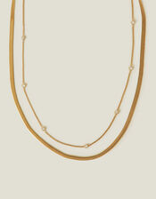 14ct Gold-Plated Layered Diamante Omega Chain Necklace, , large