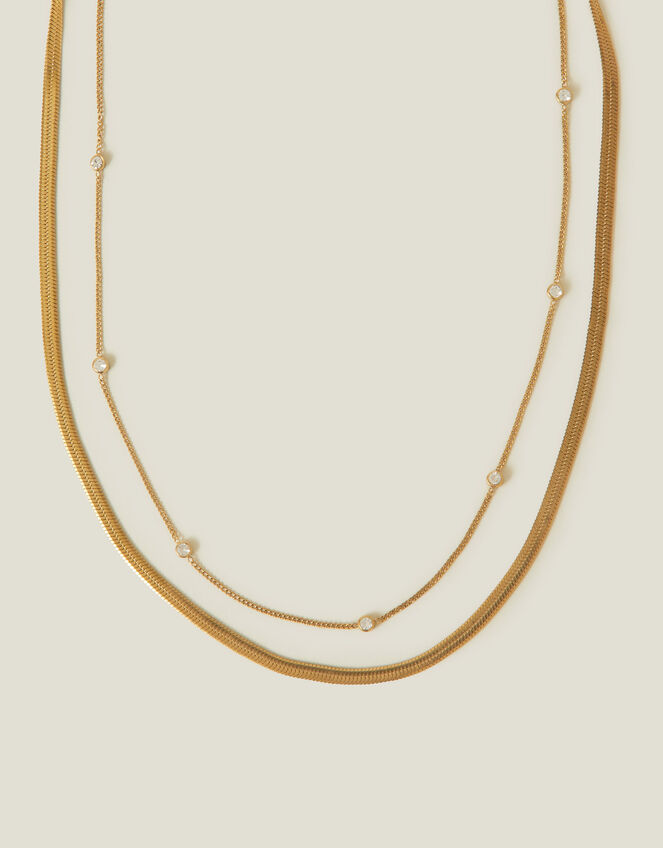 14ct Gold-Plated Layered Diamante Omega Chain Necklace, , large