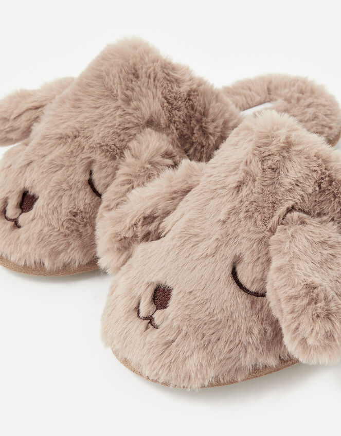 Puppy Fluffy Mule Slippers, Tan (TAN), large