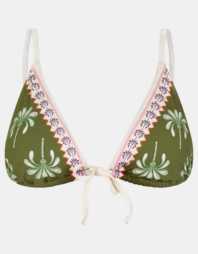 Palm Tie Front Triangle Bikini Top, Green (KHAKI), large
