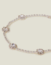 Sterling Silver-Plated Diamante Flower Bracelet, , large