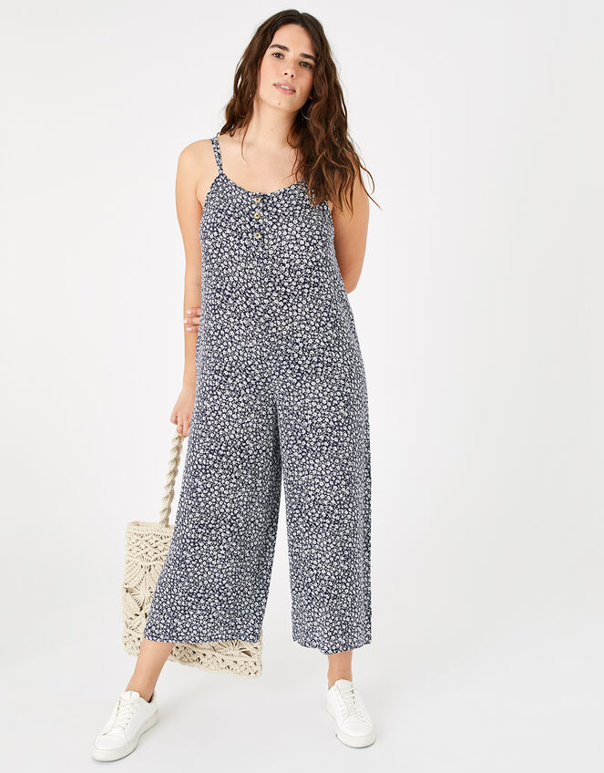 Ditsy Print Romper, Blue (NAVY), large