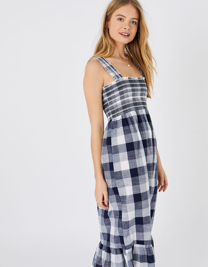 Gingham Midi Dress, Blue (NAVY), large