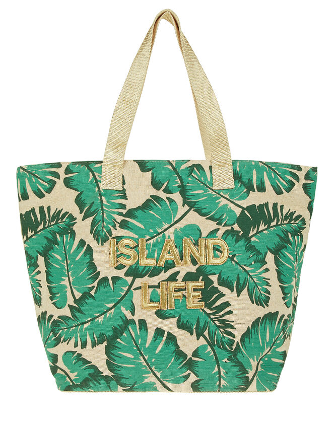 Island Life Palm Print Tote Bag, , large