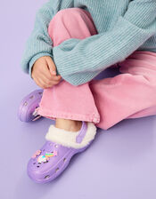 Girls Charm Faux Fur Lined Clogs, Purple (LILAC), large