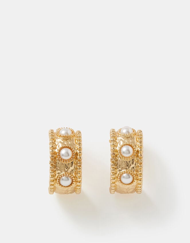 Pearl Molten Hoop Earrings, , large