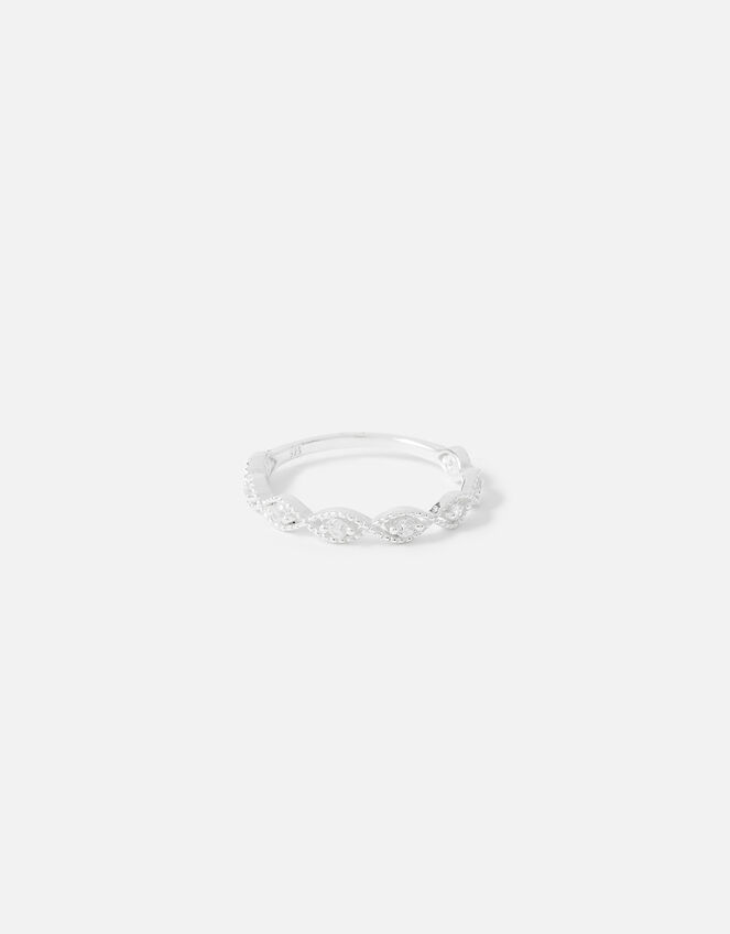 Sterling Silver Sparkle Weave Ring, White (ST CRYSTAL), large