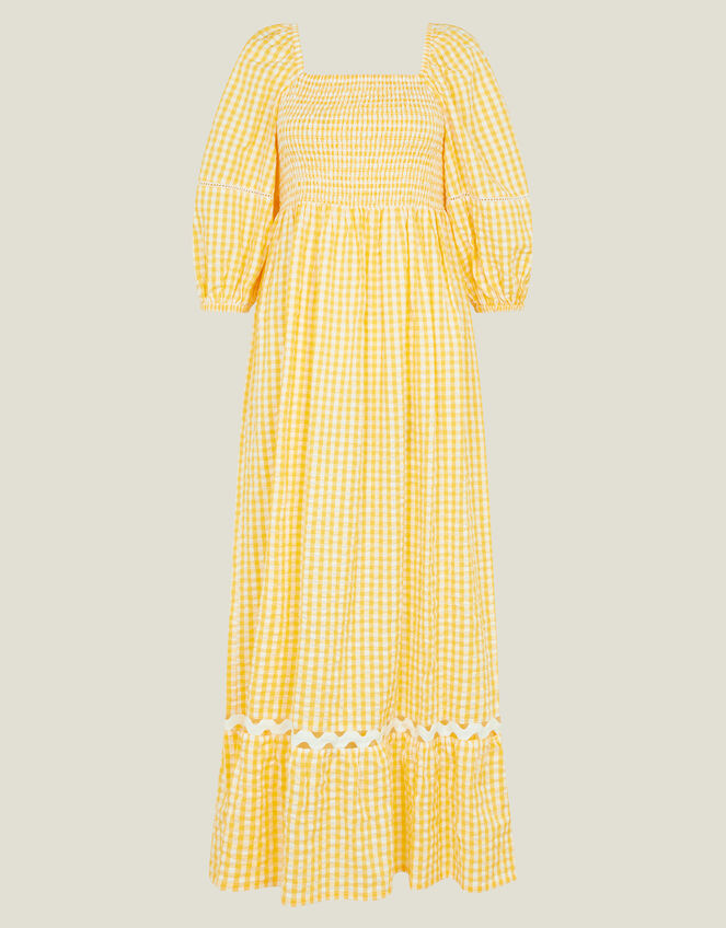 Gingham Puff Sleeve Maxi Dress, Yellow (YELLOW), large