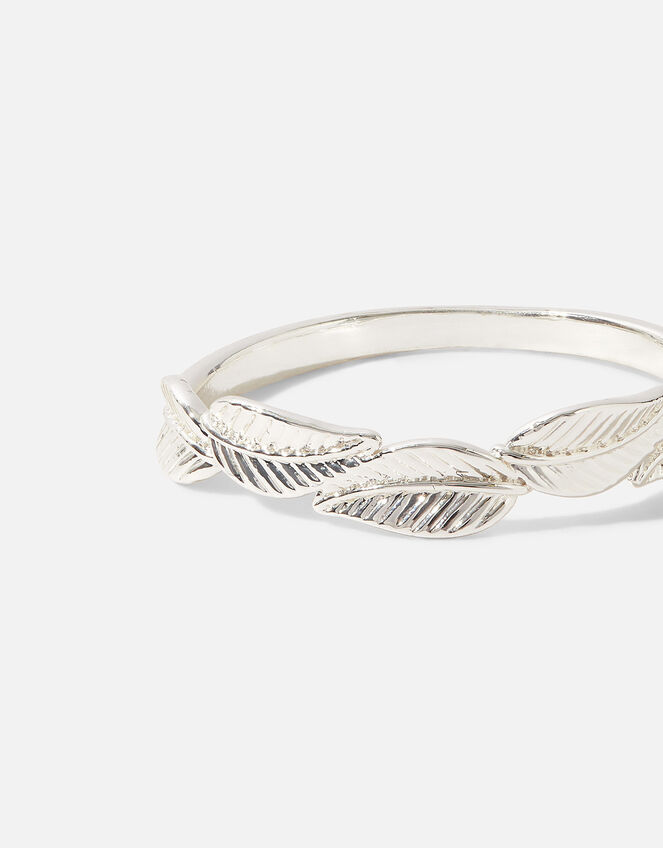 Sterling Silver Leaf Charm Ring, Silver (ST SILVER), large
