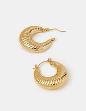 Stainless Steel Chunky Ridge Hoop Earrings, , large