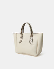 Faux Snakeskin Handle Tote Bag, , large