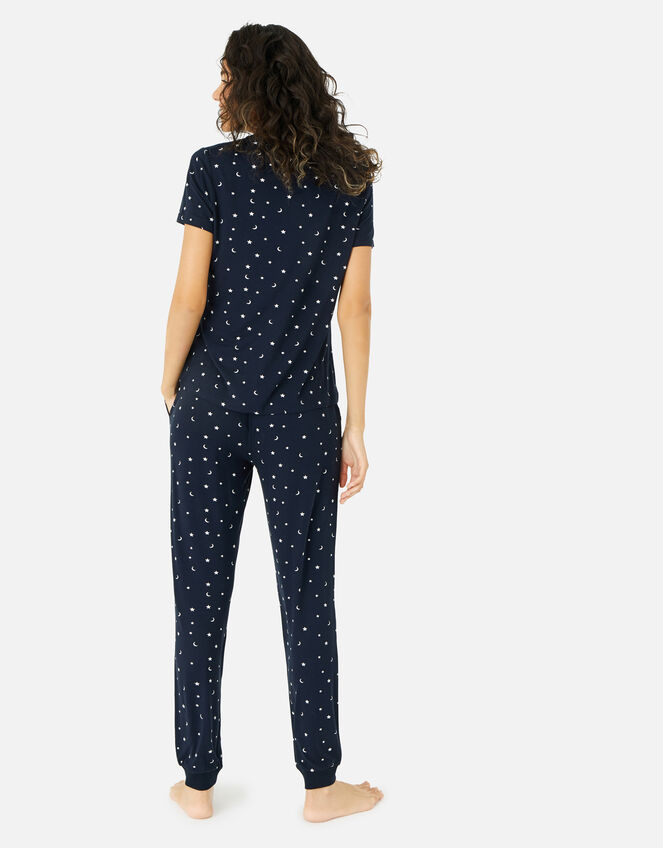 Star Print Long Pyjama Set, Blue (NAVY), large