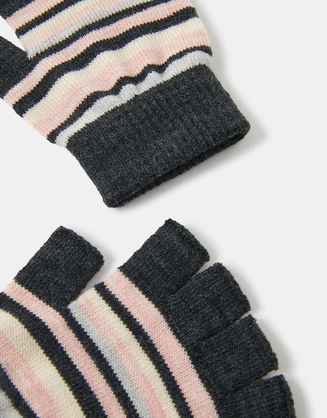 Stripe Fingerless Knit Gloves, Multi (PASTEL-MULTI), large