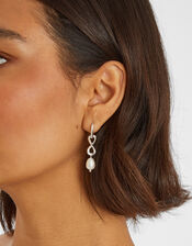 Sterling Silver-Plated Infinity Pearl Drop Earrings, , large