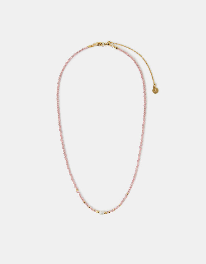 14ct Gold-Plated Pearl Beaded Bracelet, Pink (PINK), large