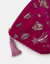 Large Christmas Embellished Velvet Pouch, , large