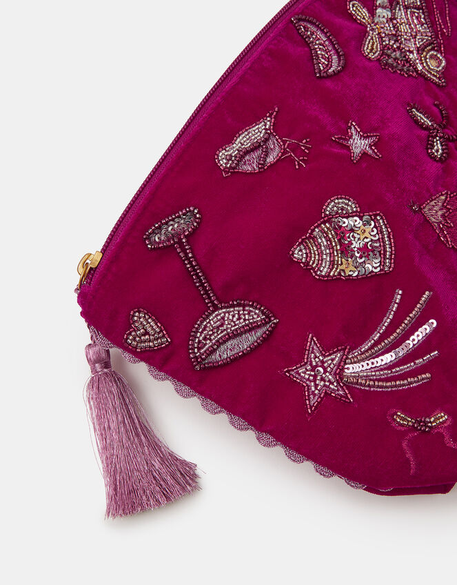 Large Christmas Embellished Velvet Pouch, , large