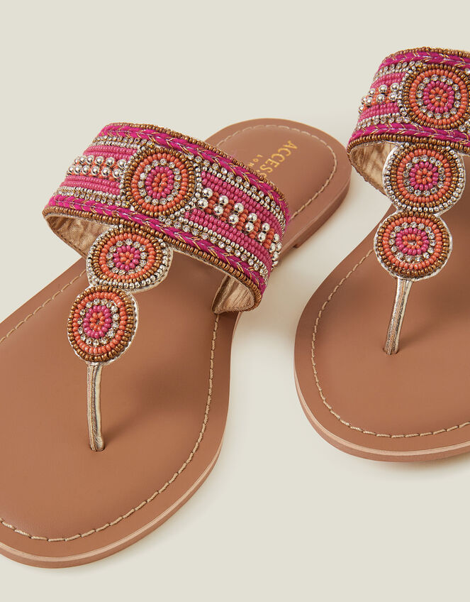 Decorative Bead Circle Flip Flop Sandals, Pink (PINK), large