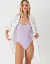 Crinkle Scoop Neck Swimsuit, Purple (LILAC), large