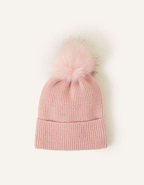 Knit Pom-Pom Beanie , Pink (PALE PINK), large