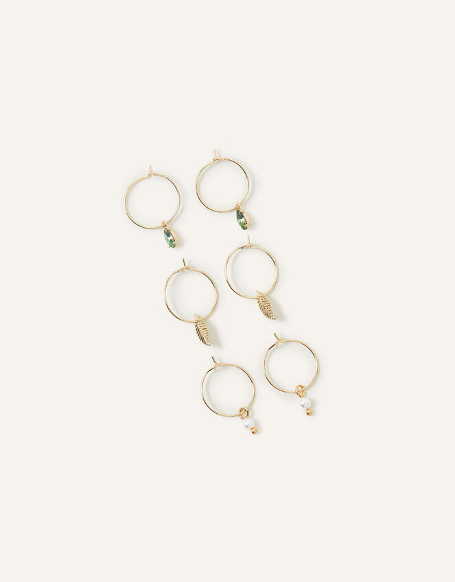 Leaf Hoop Earrings Set of Three, , large