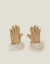 Suedette Faux Fur Cuff Gloves, Natural (NATURAL), large