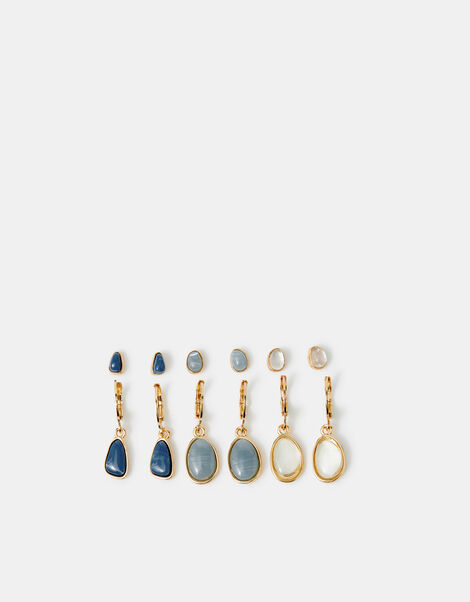 6-Pack Mother of Pearl Stone Stud & Hoop Earrings Set , , large