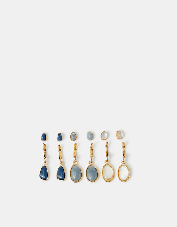 6-Pack Mother of Pearl Stone Stud & Hoop Earrings Set , , large