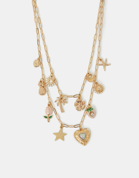 Tropical Charm Layered Necklace Gold, , large