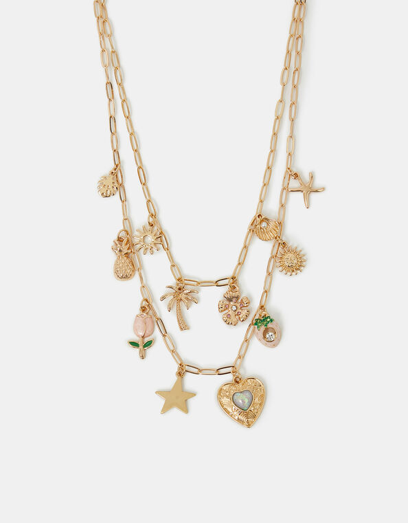 Tropical Charm Layered Necklace Gold, , large
