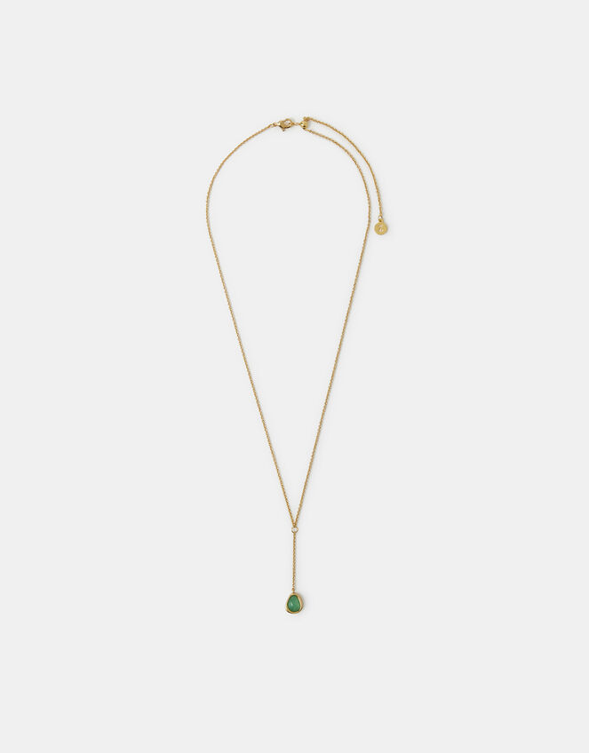 14ct Gold-Plated Green Quartz Lariat Necklace, , large